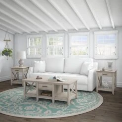 Bush Furniture Key West 47"W X 24"D Coffee Table With Set Of 2 End Tables, Washed Gray (KWS023WG)