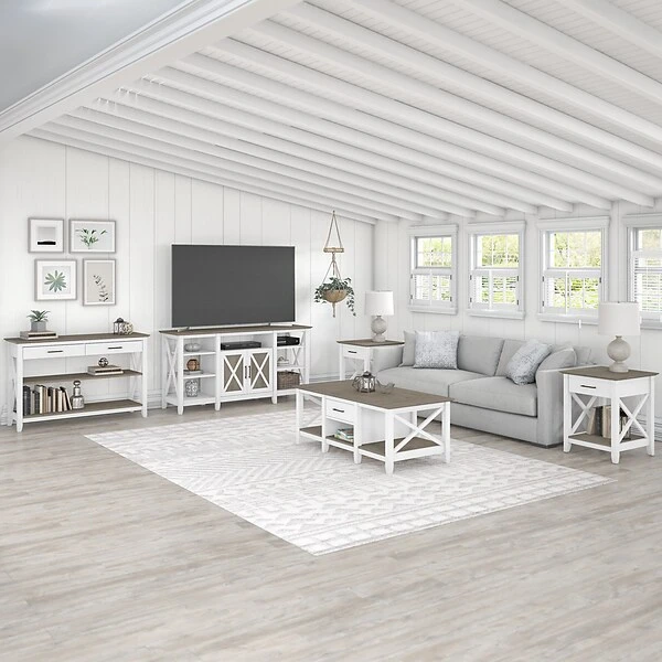 Bush Furniture Key West 47" X 16" Console Table With Drawers And Shelves, Shiplap Gray/Pure White (KWT248G2W-03) - Image 5