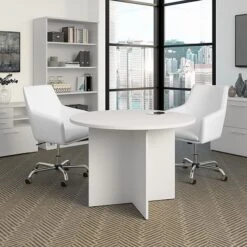 Bush Business Furniture 42W Round Conference Table With Wood Base, White (99TB42RWH)
