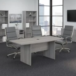Bush Business Furniture 72W X 36D Boat Shaped Conference Table With Wood Base, Platinum Gray (99TB7236PG)