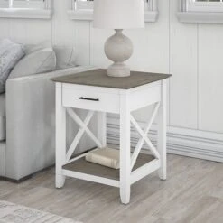Bush Furniture Key West 20" X 20" End Table, Shiplap Gray/Pure White (KWT120G2W-03)