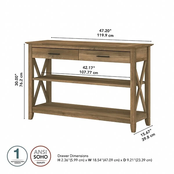 Bush Furniture Key West 47" X 16" Console Table With Drawers And Shelves, Reclaimed Pine (KWT248RCP-03) - Image 3