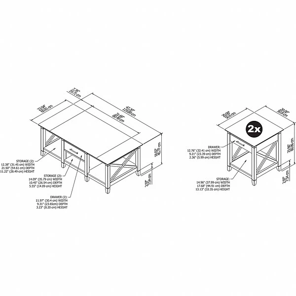 Bush Furniture Key West 47"W X 24"D Coffee Table With Set Of 2 End Tables, Washed Gray (KWS023WG) - Image 5