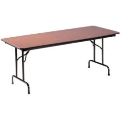 Correll® 24"D X 48"L Folding Table; Walnut Melamine Laminate Top
