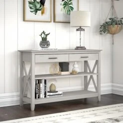 Bush Furniture Key West 47" X 16" Console Table With Drawers And Shelves, Linen White Oak (KWT248LW-03)