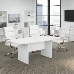 Bush Business Furniture 72W X 36D Boat Shaped Conference Table With Wood Base, White (99TB7236WH)