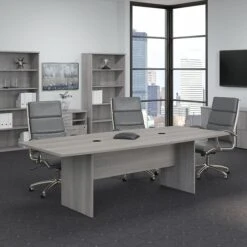 Bush Business Furniture 96W X 42D Boat Shaped Conference Table With Wood Base, Platinum Gray (99TB9642PGK)