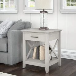 Bush Furniture Key West 20" X 20" End Table, Linen White Oak (KWT120LW-03)