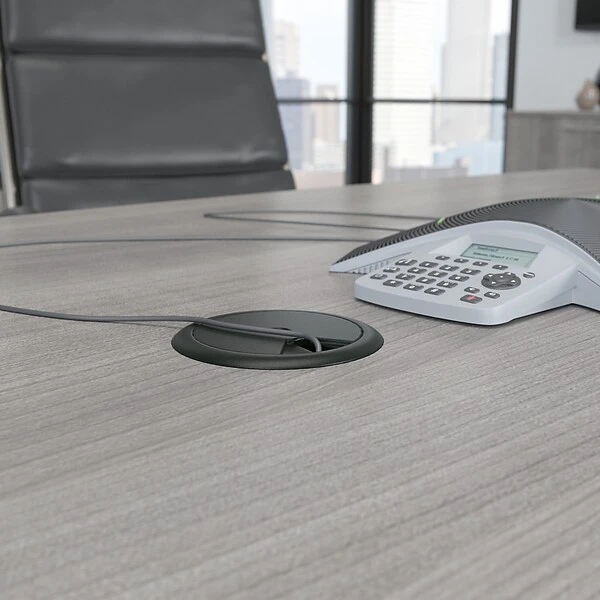 Bush Business Furniture 120W X 48D Boat Shaped Conference Table With Wood Base, Platinum Gray (99TB12048PGK) - Image 3