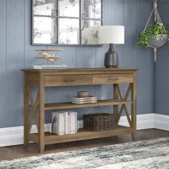 Bush Furniture Key West 47" X 16" Console Table With Drawers And Shelves, Reclaimed Pine (KWT248RCP-03)