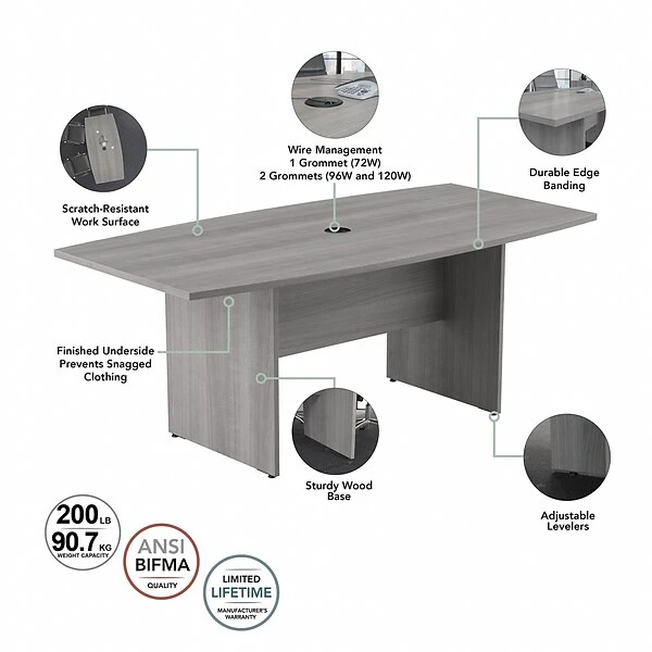 Bush Business Furniture 120W X 48D Boat Shaped Conference Table With Wood Base, Platinum Gray (99TB12048PGK) - Image 2
