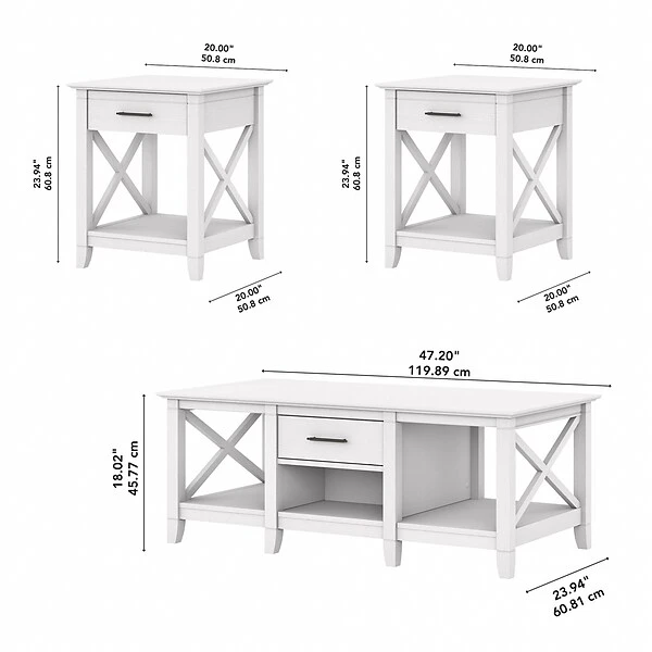 Bush Furniture Key West 47" X 24" Coffee Table With 2 End Tables, Pure White Oak (KWS023WT) - Image 4