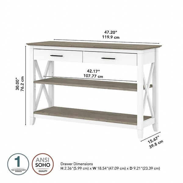 Bush Furniture Key West 47" X 16" Console Table With Drawers And Shelves, Shiplap Gray/Pure White (KWT248G2W-03) - Image 3
