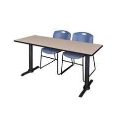 Regency 60" Metal & Wood Rectangular Cain Computer Table With Stack Chairs, Blue (MTRCT6024BE44BE)