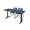 Regency 60" Metal & Wood Cain Training Table With Zeng Stack Chairs, Blue (MTRCT6024GY44BE)