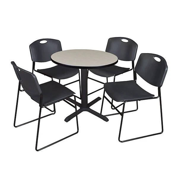 Regency 30-inch Round Table With 4 Chairs, Black (TB30RNDPL44BK)
