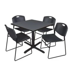 Regency 36-inch Laminate Square Table With 4 Chairs, Black (TB3636GY44BK)