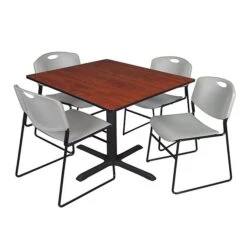 Regency 48-inch Square Laminate Cherry Table With 4 Zeng Stack Chairs, Gray (TB4848CH44GY)