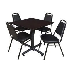 Regency Kobe 36" Square Break Room Table, Mocha Walnut & 4 Restaurant Stack Chairs (TKB3636MW29)