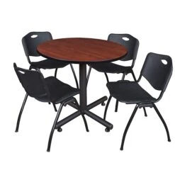 Regency 36" Laminate Cherry Round Table With 4 M Stacker Chairs, Black (TKB36RNDCH47BK)