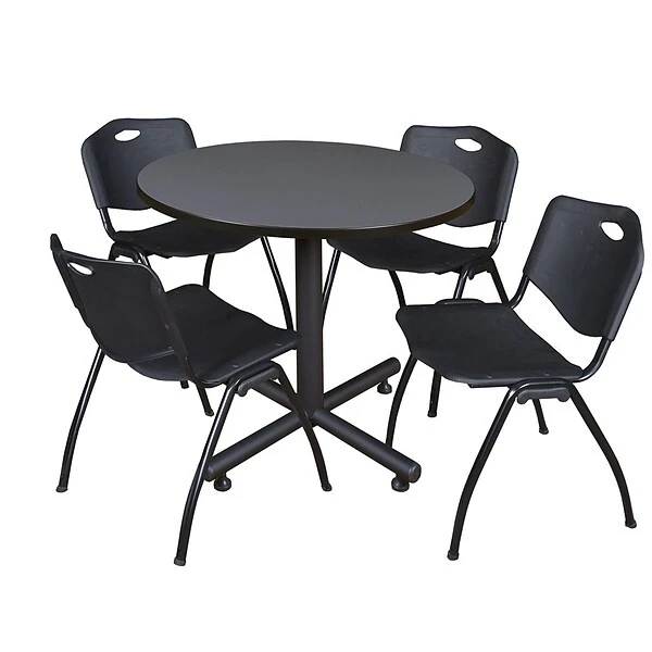 Regency 42-inch Round Laminate Gray Table With 4 M Stacker Chairs, Black (TKB42RNDGY47BK)
