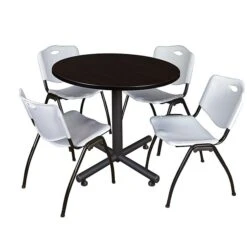 Regency 42-inch Round Laminate Mocha Walnut Table With 4 M Stacker Chairs, Gray (TKB42RNDMW47GY)