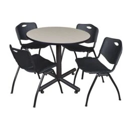 Regency 42-inch Round Laminate Maple Table With 4 M Stacker Chairs, Black (TKB42RNDPL47BK)