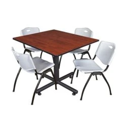 Regency 48-inch Square Laminate Cherry Table With 4 M Stacker Chairs, Gray (TKB4848CH47GY)