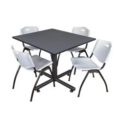 Regency Kobe Breakroom Table, 48"W, Gray & 4 'M' Stack Chairs, Gray (TKB4848GY47GY)