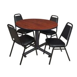 Regency 48-inch Round Laminate Table With 4 Restaurant Stack Chairs, Cherry (TKB48RNDCH29)