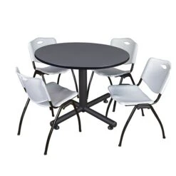Regency 48-inch Round Gray Table With M Stacker Chairs, Gray (TKB48RNDGY47GY)