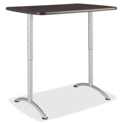 Iceberg Walnut Top Sit-to-Stand Table, Rectangle Top, Arch Base, 2 Legs, 48" Top L X 30" Top W X 1.13" Top Thickness, 42"H, Gray