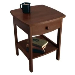 Winsome 22" X 18" X 18" Wood Curved End Table/Night Stand With One Drawer, Brown