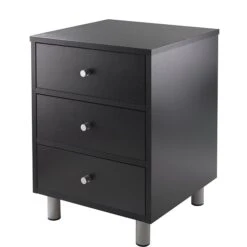 Winsome Daniel 22" X 16.61" X 15 3/4" Composite Wood Accent Table With 3 Drawers, Black