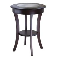 Winsome Cassie 27" X 20" X 20" Composite Wood Round Accent Table With Glass, Cappuccino