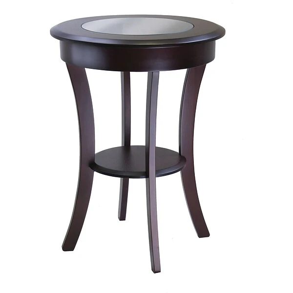 Winsome Cassie 27" X 20" X 20" Composite Wood Round Accent Table With Glass, Cappuccino
