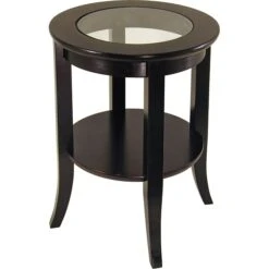 Winsome Genoa 22.56" X 18.47" X 18.47" Composite Wood End Table With Glass Inset, Dark Espresso