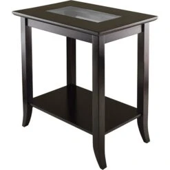 Winsome Genoa 25.04" X 23.94" X 16.3" Composite Wood End Table With Glass Top, Dark Brown