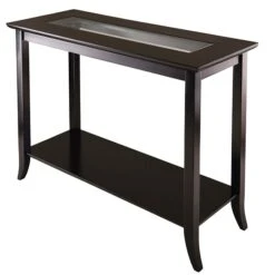 Winsome Genoa 29.92" X 40" X 16.34" Wood Console Table With Glass And Shelf, Dark Brown