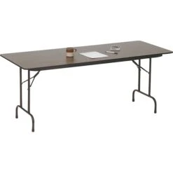 Correll® 30"D X 72"L Folding Table; Walnut Melamine Laminate Top
