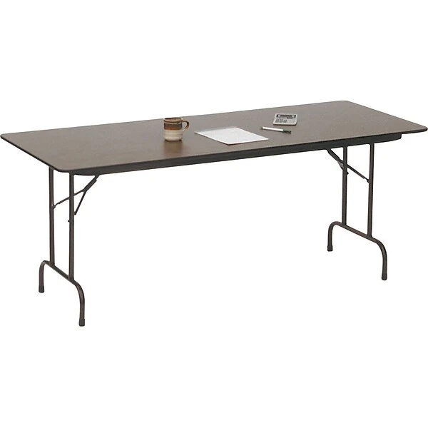 Correll® 30"D X 72"L Folding Table; Walnut Melamine Laminate Top