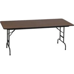 Correll® 30"D X 96"L Adjustable Height Heavy Duty Folding Table; Walnut Melamine Laminate Top
