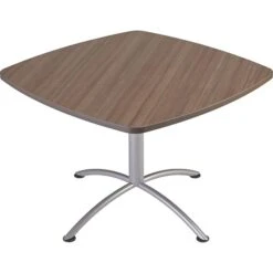 Iceberg ILand Square Edgeband Breakroom Table, Natural Teak With Silver Base, 29"H X 42"W X 42"D