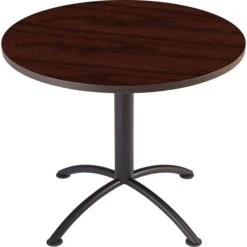 Iceberg ILand Round Edgeband Breakroom Table, Mahogany With Charcoal Base, 29"H X 36"Diameter