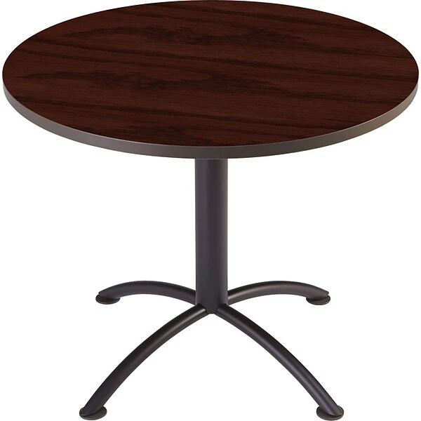 Iceberg ILand Round Edgeband Breakroom Table, Mahogany With Charcoal Base, 29"H X 36"Diameter