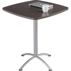 Iceberg ILand Square Edgeband Breakroom Table, Gray Walnut With Silver Base, 42"H X 36"W X 36"D