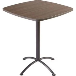 Iceberg ILand Square Edgeband Breakroom Table, Natural Teak With Silver Base, 42"H X 36"W X 36"D