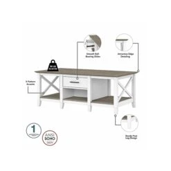 Bush Furniture Key West 47.2" X 23.94" Coffee Table, Shiplap Gray/Pure White (KWT148G2W-03)