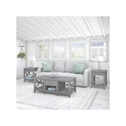 Bush Furniture Key West 47" X 24" Coffee Table With 2 End Tables, Cape Cod Gray (KWS023CG)