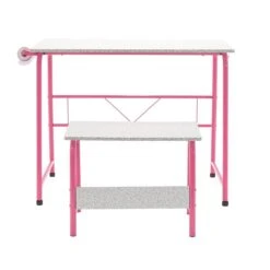 Studio Designs 35.5"W Project Center Corner Table, Pink Frame And Spatter Gray Top (55125)